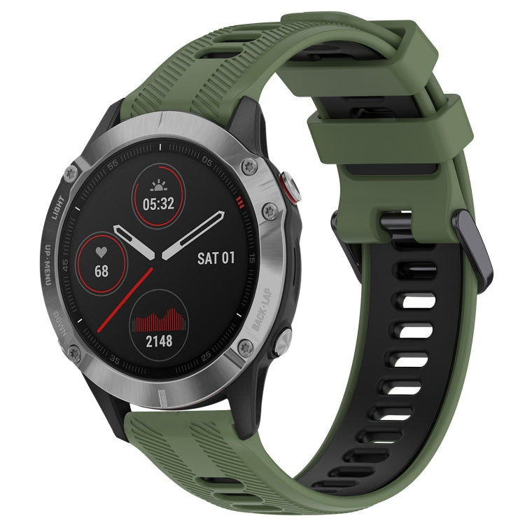 For Garmin Fenix 6 Solar Sports Two-Color Silicone Watch Band(Army Green+Black) - Watch Bands by PMC Jewellery | Online Shopping South Africa | PMC Jewellery