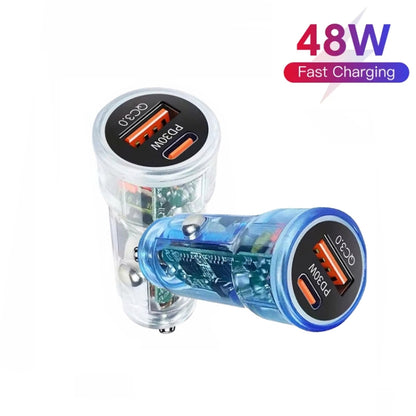 P35 48W PD30W+QC3.0 18W USB Transparent Car Quick Charge(Transparent Blue) - Car Charger by PMC Jewellery | Online Shopping South Africa | PMC Jewellery