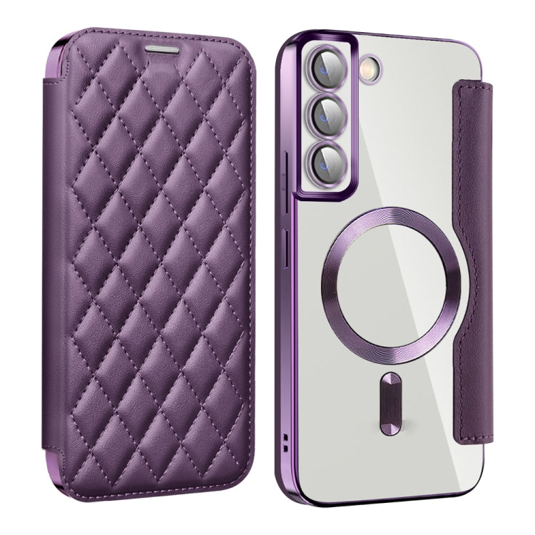 For Samsung Galaxy S23 5G Shield Magsafe RFID Anti-theft Rhombus Leather Phone Case(Purple) - Galaxy S23 5G Cases by PMC Jewellery | Online Shopping South Africa | PMC Jewellery