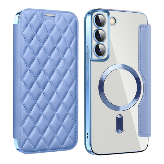 For Samsung Galaxy S23 5G Shield Magsafe RFID Anti-theft Rhombus Leather Phone Case(Blue) - Galaxy S23 5G Cases by PMC Jewellery | Online Shopping South Africa | PMC Jewellery