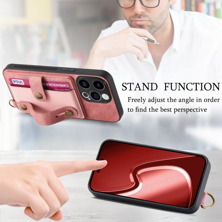 For iPhone 15 Pro Retro Cross Wristband Wallet Leather Back Phone Case(Pink) - iPhone 15 Pro Cases by PMC TechLife | Online Shopping South Africa | PMC TechLife | Buy Now Pay Later Mobicred