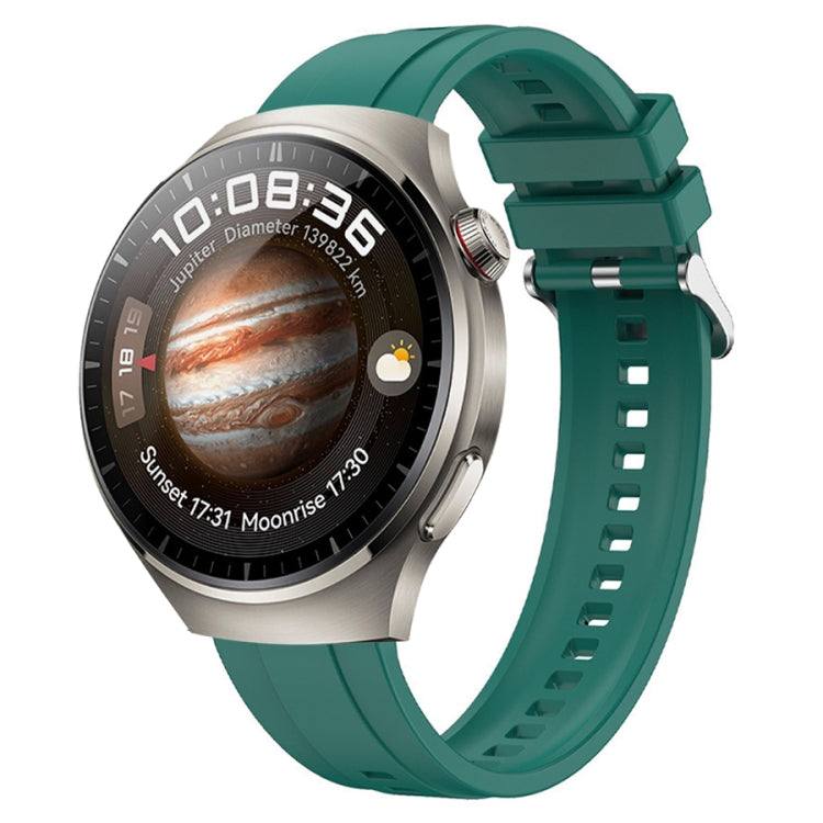 For Huawei Watch 4 Pro Tire Pattern Silver Buckle Silicone Watch Band(Dark Green) - Watch Bands by PMC TechLife | Online Shopping South Africa | PMC TechLife