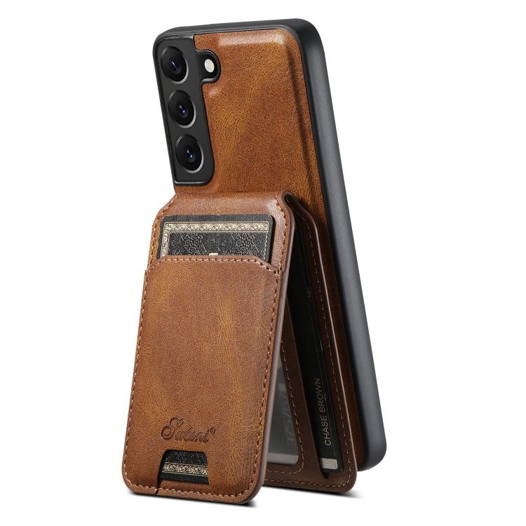 For Samsung Galaxy S22 5G Suteni H15 MagSafe Oil Eax Leather Detachable Wallet Back Phone Case(Brown) - Galaxy S22 5G Cases by Suteni | Online Shopping South Africa | PMC Jewellery