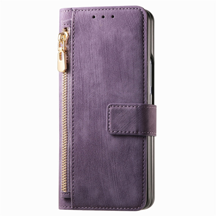 For Samsung Galaxy Z Fold4 Retro MagSafe Magnetic Zipper Wallet Leather Phone Case(Purple) - Galaxy Z Fold4 5G Cases by PMC Jewellery | Online Shopping South Africa | PMC Jewellery