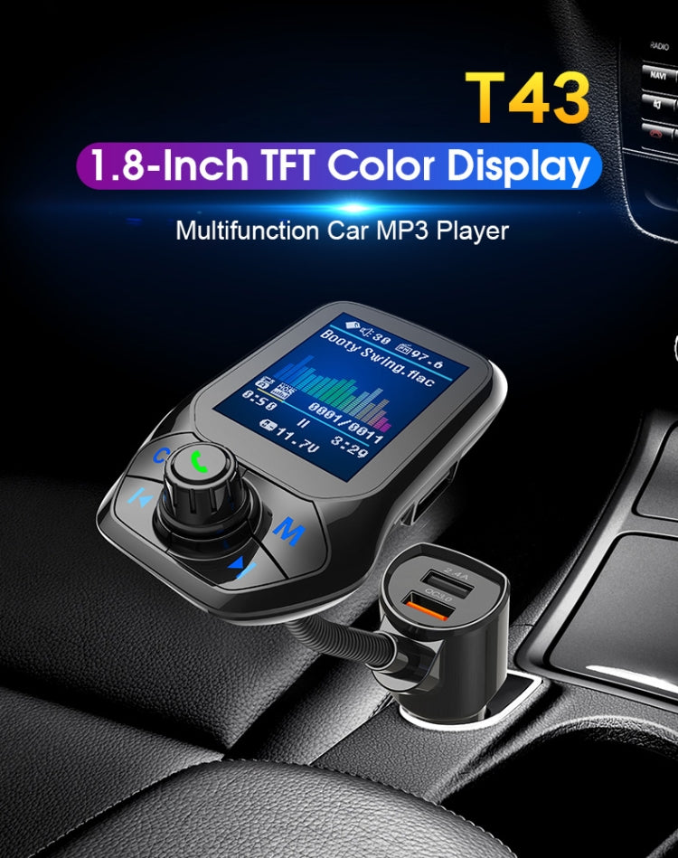 T43 Car Bluetooth Mp3 Multi-function Large Color Screen QC3.0 Bluetooth Car Charge Lossless Car Bluetooth Player - Bluetooth Car Kits by PMC TechLife | Online Shopping South Africa | PMC TechLife