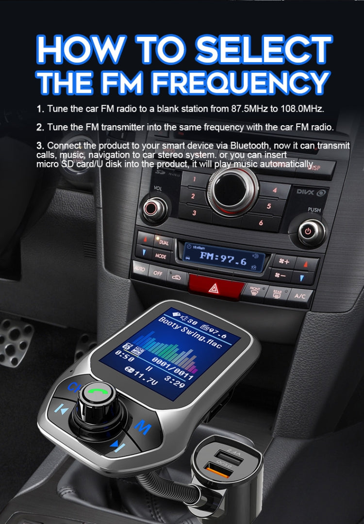 T43 Car Bluetooth Mp3 Multi-function Large Color Screen QC3.0 Bluetooth Car Charge Lossless Car Bluetooth Player - Bluetooth Car Kits by PMC TechLife | Online Shopping South Africa | PMC TechLife