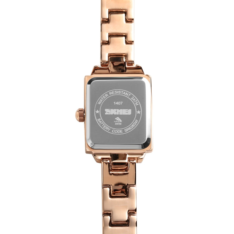 SKMEI 1407 Business Fashion Watch with Diamonds Delicate and Elegant Square Zinc Alloy Quartz Watch for Women Rose Gold - Alloy Watches by SKMEI | Online Shopping South Africa | PMC Jewellery | Buy Now Pay Later Mobicred