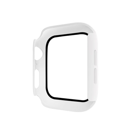 ENKAY Hat-prince Full Coverage PC Case + Tempered Glass Protector for Apple Watch Series 5 / 4 44mm(White) - Watch Cases by ENKAY | Online Shopping South Africa | PMC Jewellery | Buy Now Pay Later Mobicred