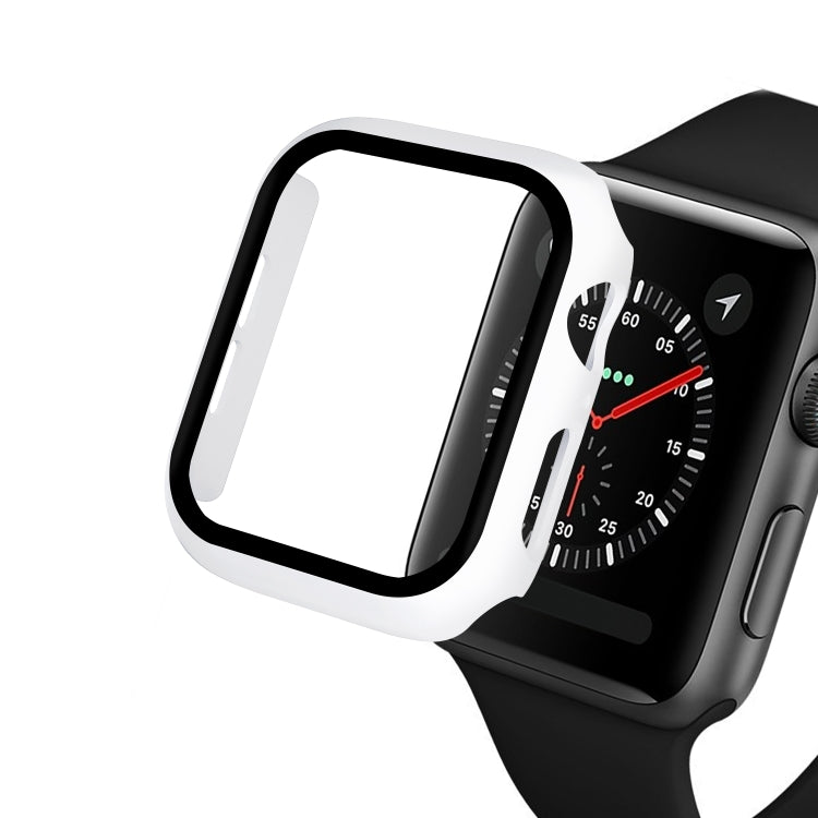 ENKAY Hat-prince Full Coverage PC Case + Tempered Glass Protector for Apple Watch Series 5 / 4 44mm(White) - Watch Cases by ENKAY | Online Shopping South Africa | PMC TechLife | Buy Now Pay Later Mobicred