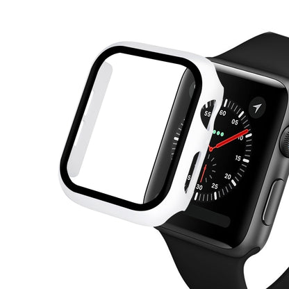 ENKAY Hat-prince Full Coverage PC Case + Tempered Glass Protector for Apple Watch Series 5 / 4 44mm(White) - Watch Cases by ENKAY | Online Shopping South Africa | PMC Jewellery | Buy Now Pay Later Mobicred