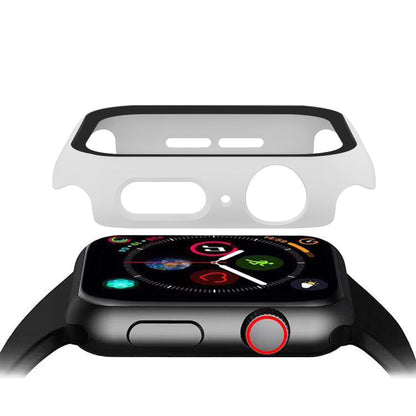 ENKAY Hat-prince Full Coverage PC Case + Tempered Glass Protector for Apple Watch Series 5 / 4 44mm(White) - Watch Cases by ENKAY | Online Shopping South Africa | PMC Jewellery | Buy Now Pay Later Mobicred