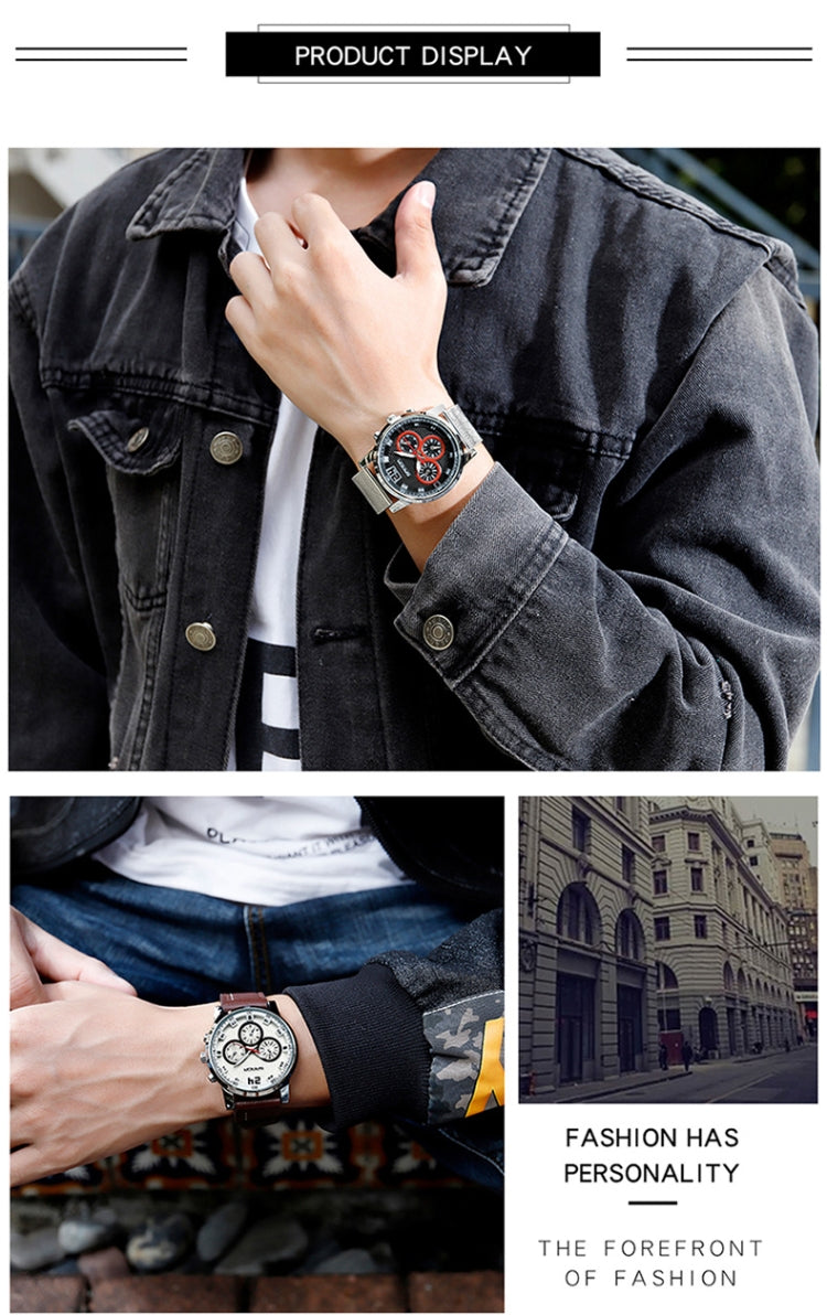 SANDA 5009 Business Fashion Three Eye Six Needle Casual Leather Waterproof Men Quartz Watch(Black Silver) - Sport Watches by SANDA | Online Shopping South Africa | PMC Jewellery | Buy Now Pay Later Mobicred