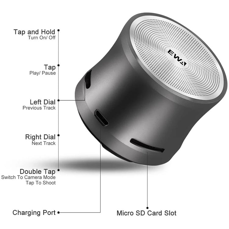 EWA A109M  Portable Bluetooth Speaker Wireless Heavy Bass Bomm Box Subwoofer Phone Call Surround Sound Bluetooth Shower Speaker(Silver) - Mini Speaker by EWA | Online Shopping South Africa | PMC Jewellery