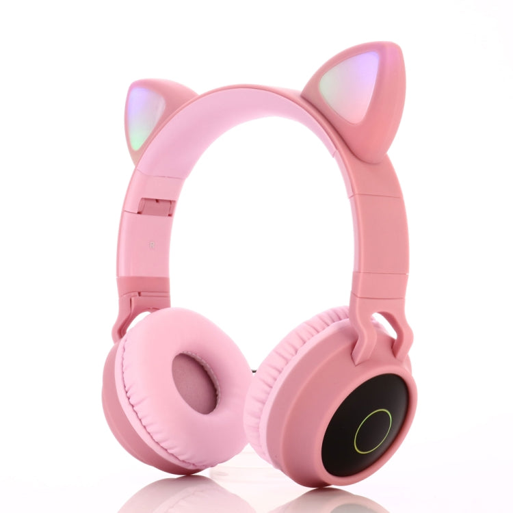BT028C Cute Cat Ear Bluetooth 5.0 Headphones Foldable On-Ear Stereo Wireless Headset Headphone with Mic / LED Light / FM Radio / TF Card(Pink) - Headset & Headphone by PMC Jewellery | Online Shopping South Africa | PMC Jewellery
