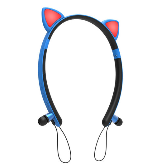 ZW29 Cat Ear Stereo Sound HIFI Fashion Outdoor Portable Sports Wireless  Bluetooth Headset with Mic & LED Light Glowing(Blue) - Neck-mounted Earphone by PMC Jewellery | Online Shopping South Africa | PMC Jewellery