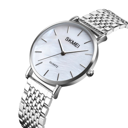 Skmei 1567 Light And Thin Leisure Simple 30m Waterproof Shell Dial Women Steel Band Quartz Watch(Silvery) - Alloy Watches by SKMEI | Online Shopping South Africa | PMC Jewellery | Buy Now Pay Later Mobicred