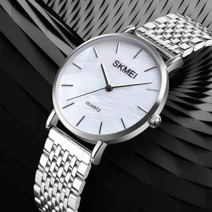 Skmei 1567 Light And Thin Leisure Simple 30m Waterproof Shell Dial Women Steel Band Quartz Watch(Silvery) - Alloy Watches by SKMEI | Online Shopping South Africa | PMC Jewellery | Buy Now Pay Later Mobicred