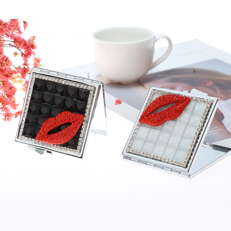 Handmade Diamond Mini Makeup Mirror Portable Double-sided Small Mirror Ruby Red Lips(Black) - Mirror by PMC Jewellery | Online Shopping South Africa | PMC Jewellery