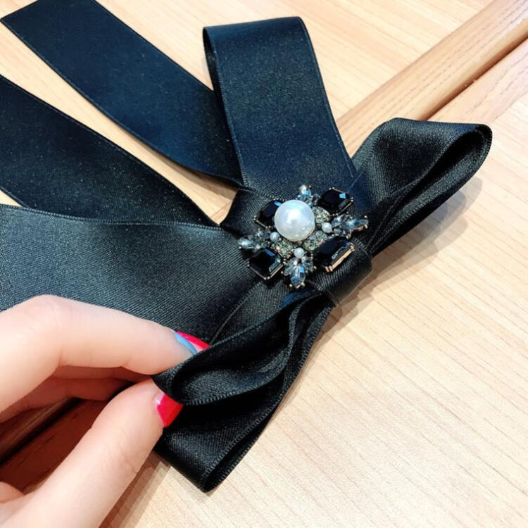 Women Square Rhinestone Bow-knot Bow Tie Brooch Clothing Accessories(Black) - Tie clip by PMC Jewellery | Online Shopping South Africa | PMC Jewellery