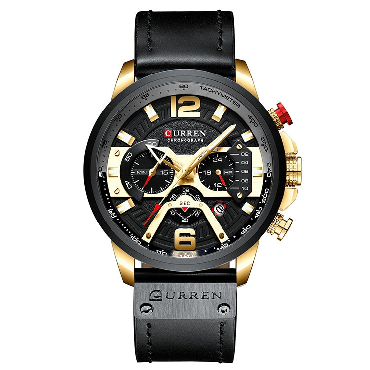 CURREN M8329 Casual Sport Leather Watch for Men(Gold black) - Leather Strap Watches by CURREN | Online Shopping South Africa | PMC Jewellery | Buy Now Pay Later Mobicred