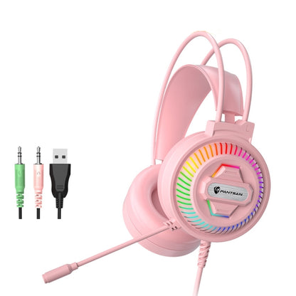 PANTSAN PSH-400 USB Computer Head-Mounted Luminous RGB Wired Headset, Specification:3.5mm Pink - Multimedia Headset by PANTSAN | Online Shopping South Africa | PMC Jewellery