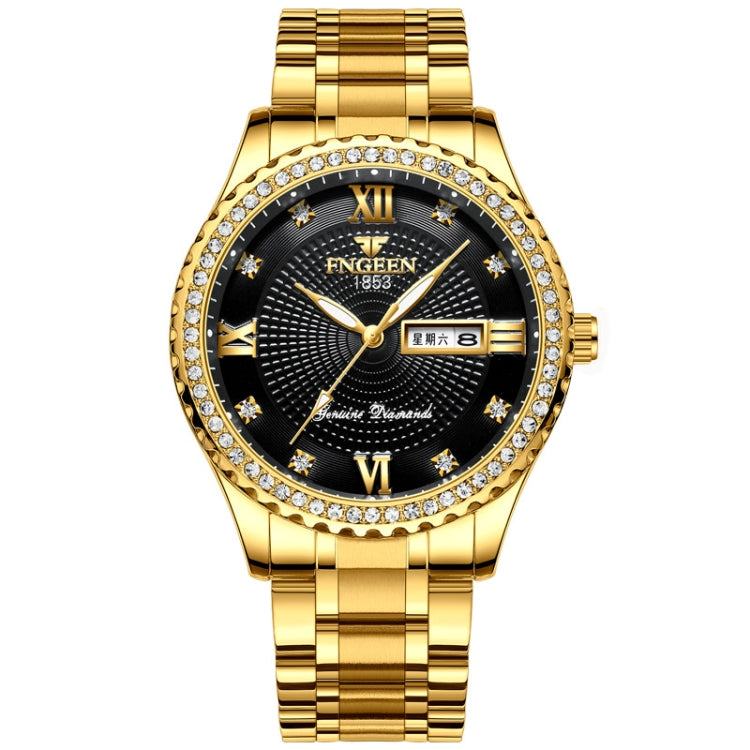 FNGEEN S888 Men Local Steel Strips Watch Luminous Quartz Watch(All Gold Black Surface) - Metal Strap Watches by FNGEEN | Online Shopping South Africa | PMC Jewellery | Buy Now Pay Later Mobicred