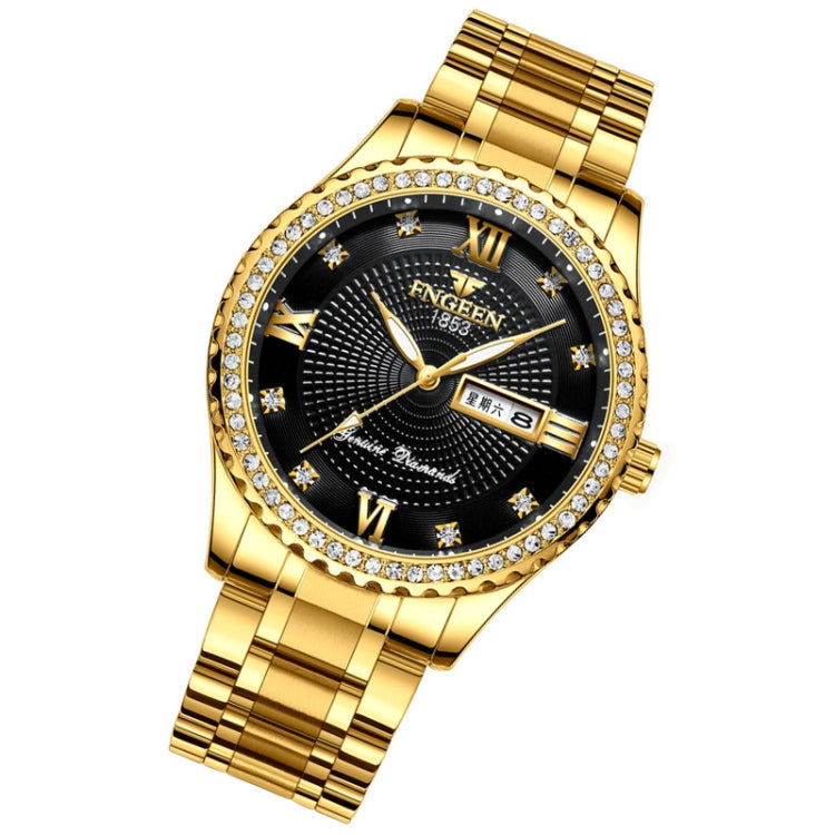 FNGEEN S888 Men Local Steel Strips Watch Luminous Quartz Watch(All Gold Black Surface) - Metal Strap Watches by FNGEEN | Online Shopping South Africa | PMC Jewellery | Buy Now Pay Later Mobicred