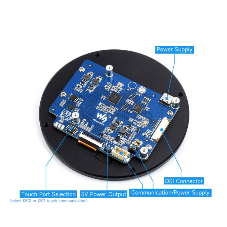 Waveshare 3.4 inch DSI Round Touch Display, 800 × 800, IPS, 10-Point Touch - free shipping - PMC TechLife - Order now!