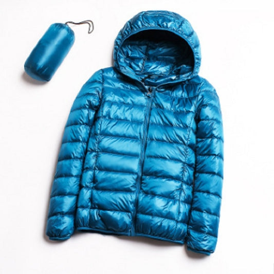 Casual Ultra Light White Duck Down Jacket Women Autumn Winter Warm Coat Hooded Parka, Size:L(Lake Blue) - Down Jacket by PMC Jewellery | Online Shopping South Africa | PMC Jewellery
