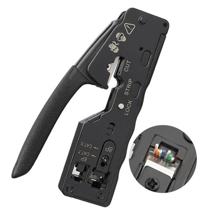 Multifunctional Seven-type Through-hole Crystal Head 6P8P Wire Stripping Network Tool Extrusion Crimping Wire Network Cable Pliers - Lan Cable and Tools by PMC TechLife | Online Shopping South Africa | PMC TechLife