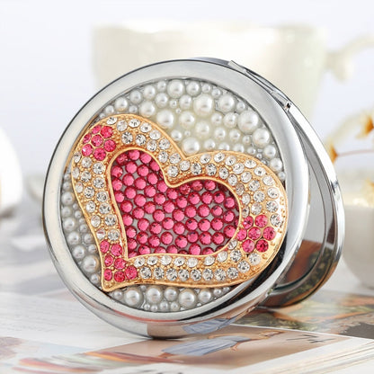 Handmade DIY Diamond Folding Mini Double Sided Makeup Mirror Love Shape - Mirror by PMC Jewellery | Online Shopping South Africa | PMC Jewellery