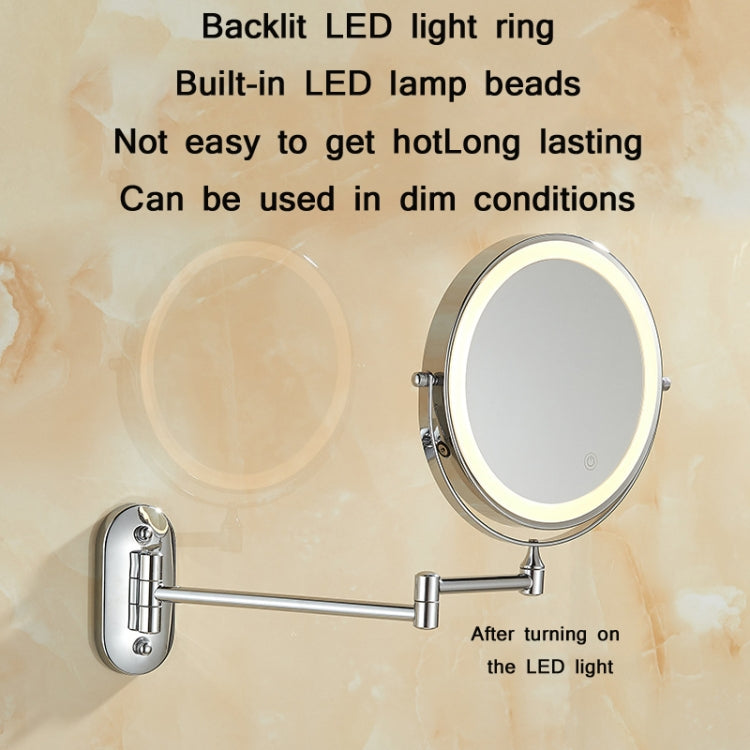 8 Inch Wall-Mounted Double-Sided Makeup Mirror LED Three-Tone Light Bathroom Mirror, Colour:USB Charging Black(Ten Times Magnification) - Mirror by PMC Jewellery | Online Shopping South Africa | PMC Jewellery