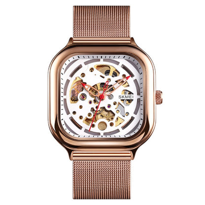 SKMEI 9184 Men Automatic Mechanical Watch Mesh with Hollow Square Tourbillon Student Watch (Rose Gold) - Metal Strap Watches by SKMEI | Online Shopping South Africa | PMC Jewellery | Buy Now Pay Later Mobicred