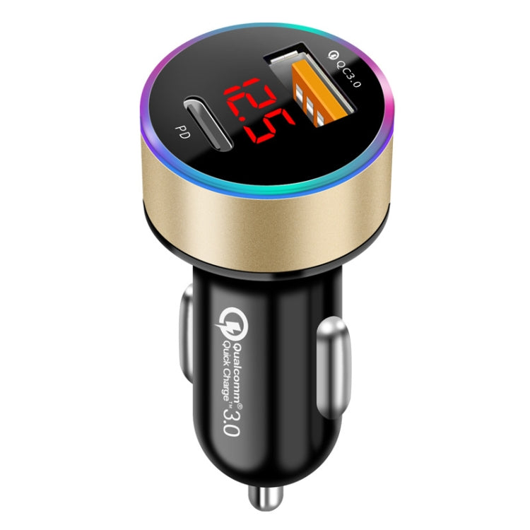 Aluminum Alloy Digital Display PD+QC3.0 Car Charger Multifunctional Car Charger( Gold) - Car Charger by PMC Jewellery | Online Shopping South Africa | PMC Jewellery