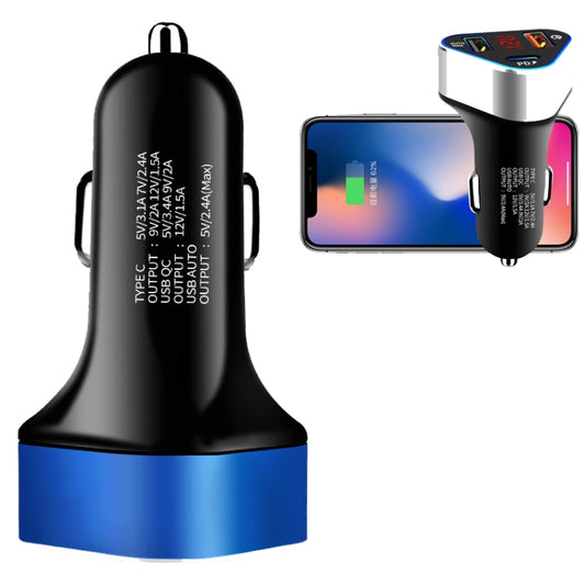 Digital Display PD+QC3.0+2.4A Car Charger TYPE-C Car Phone Charger(Sapphire Blue) - Car Charger by PMC Jewellery | Online Shopping South Africa | PMC Jewellery