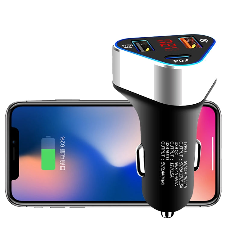 Digital Display PD+QC3.0+2.4A Car Charger TYPE-C Car Phone Charger(Gold) - Car Charger by PMC Jewellery | Online Shopping South Africa | PMC Jewellery