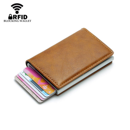 Automatic Elastic Card Type Anti-magnetic RFID Anti-theft Retro Card Package Universal Leather Metal Wallet(Blue) - Card & Passport Bags by PMC Jewellery | Online Shopping South Africa | PMC Jewellery