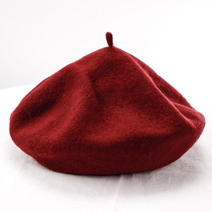 Women Wool Vintage Solid Color Berets Cap(Brick red) - Knitted Cap by PMC Jewellery | Online Shopping South Africa | PMC Jewellery