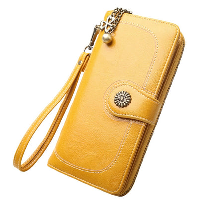 Vintage Button Phone Purses Women Wallets Female Purse Leather Brand Retro Ladies Long Zipper Woman Wallet Card Clutch(Long yellow) - Wallets by PMC Jewellery | Online Shopping South Africa | PMC Jewellery
