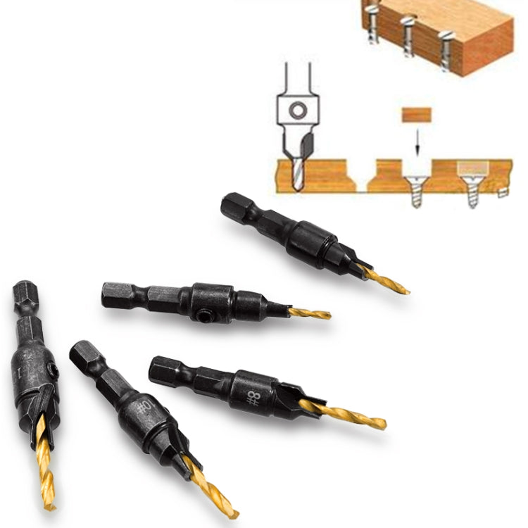 5 PCS/Set Countersink Woodworking Drill Bit Set Hexagon Screw Hardware Tool(Gold) - Drill & Drill Bits by PMC Jewellery | Online Shopping South Africa | PMC Jewellery