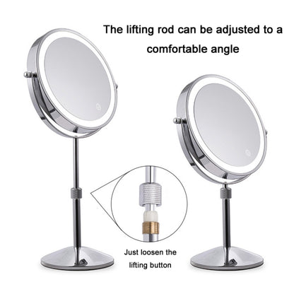 Desktop Double-SidedRound LED Luminous Makeup Mirror Liftable Magnifying Mirror, Specification:Plane + 3 Times Magnification(8-inch Rechargeable) - Mirror by PMC Jewellery | Online Shopping South Africa | PMC Jewellery