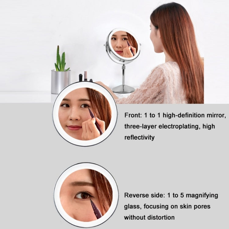 Desktop Double-SidedRound LED Luminous Makeup Mirror Liftable Magnifying Mirror, Specification:Plane + 3 Times Magnification(8-inch Rechargeable) - Mirror by PMC Jewellery | Online Shopping South Africa | PMC Jewellery