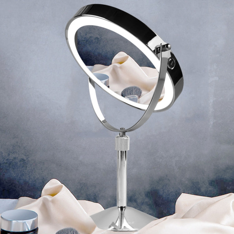 Desktop Double-SidedRound LED Luminous Makeup Mirror Liftable Magnifying Mirror, Specification:Plane + 10 Times Magnification(8-inch Rechargeable) - Mirror by PMC Jewellery | Online Shopping South Africa | PMC Jewellery