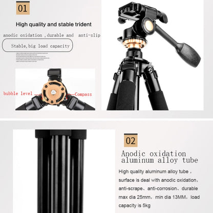 Q338 4-Section Folding Legs Live Broadcast Aluminum Alloy Tripod Mount With Three-dimensional Head - Tripods by PMC Jewellery | Online Shopping South Africa | PMC Jewellery