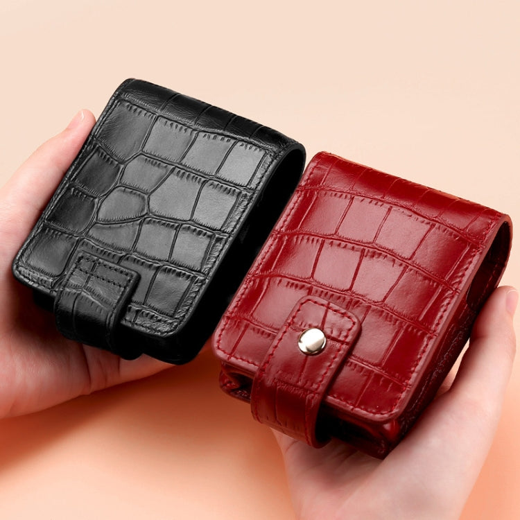 Simple Cowhide Crocodile Pattern Lipstick Bag Storage Portable Makeup Bag With Mirror(Red Wine) - Storage Boxes by PMC Jewellery | Online Shopping South Africa | PMC Jewellery