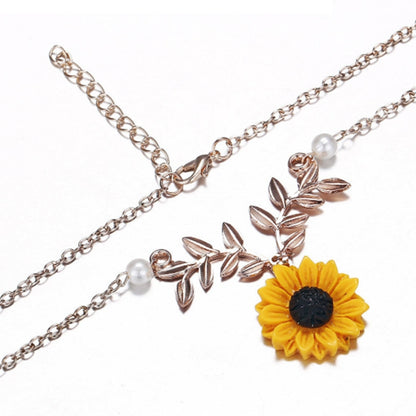 Delicate Sunflower Pendant Necklace Women Creative Imitation Pearls Jewelry Necklace(Rose gold) - Necklaces & Pendants by PMC Jewellery | Online Shopping South Africa | PMC Jewellery | Buy Now Pay Later Mobicred