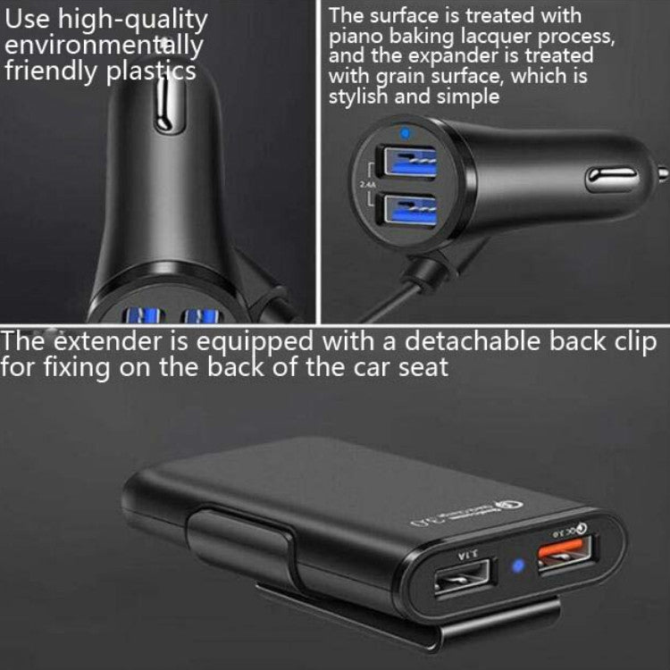 One For Four 8A Car Charger QC3.0 Fast Charge 4USB Car Front And Rear Seat Car Charger - Car Charger by PMC Jewellery | Online Shopping South Africa | PMC Jewellery