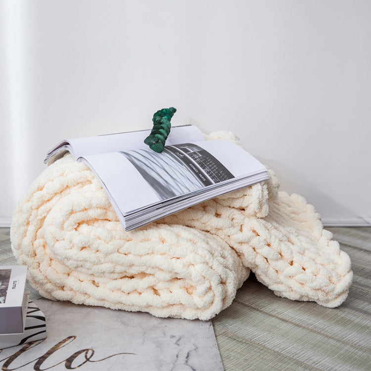 Handmade Thick Wool Knitted Blanket Sofa Chenille Stick Knitted Blanket, Size: 80 x 100 CM(Custard) - Bedding by PMC TechLife | Online Shopping South Africa | PMC TechLife