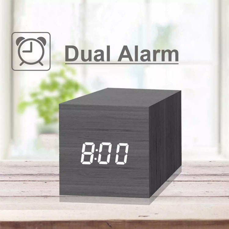 Multicolor Sounds Control Wooden Clock Modern Digital LED Desk Alarm Clock Thermometer Timer Black White - Alarm Clocks by PMC Jewellery | Online Shopping South Africa | PMC Jewellery