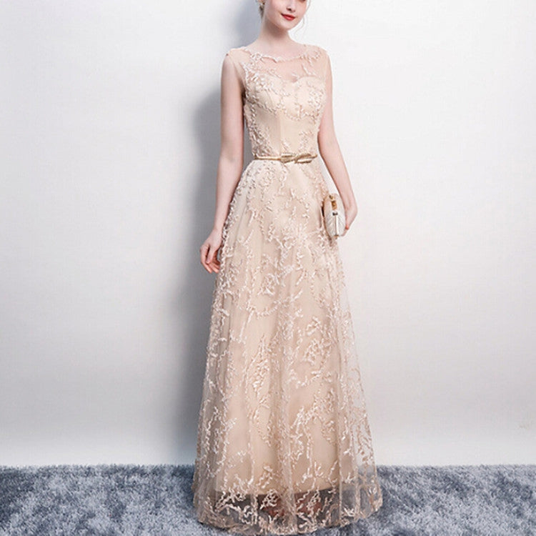 Banquet Lace Sleeveless  Long Party Formal Gown, Size:XXXL(Champagne) - Evening Dress by PMC Jewellery | Online Shopping South Africa | PMC Jewellery